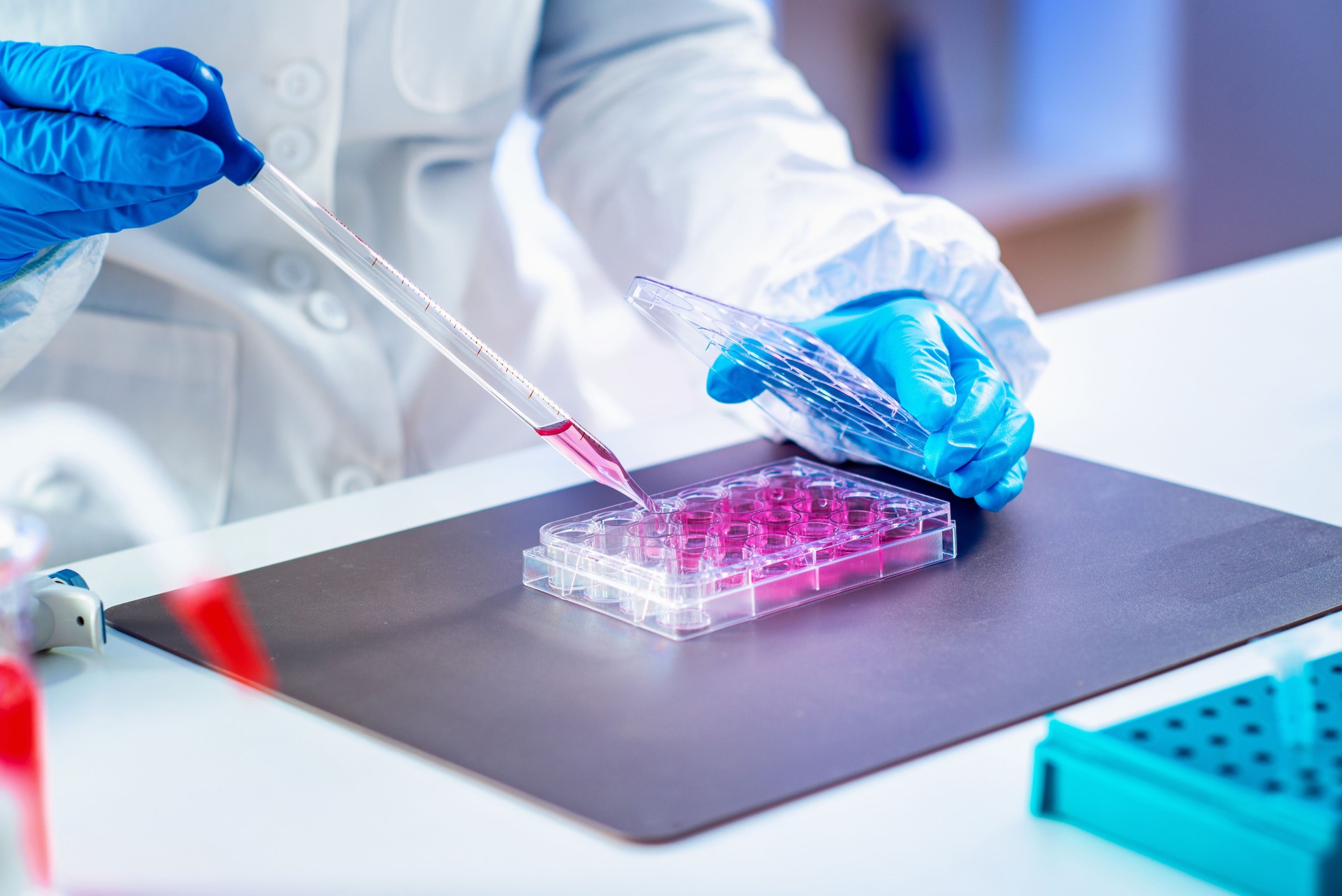 Biotechnology researcher in laboratory